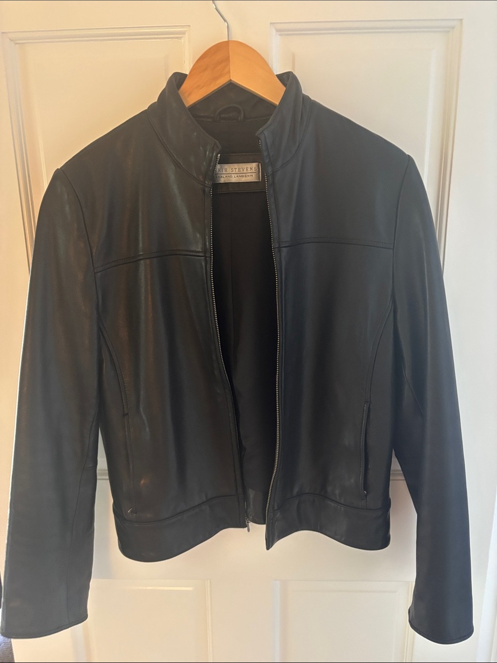 Valerie Stevens Black Leather Bomber Jacket